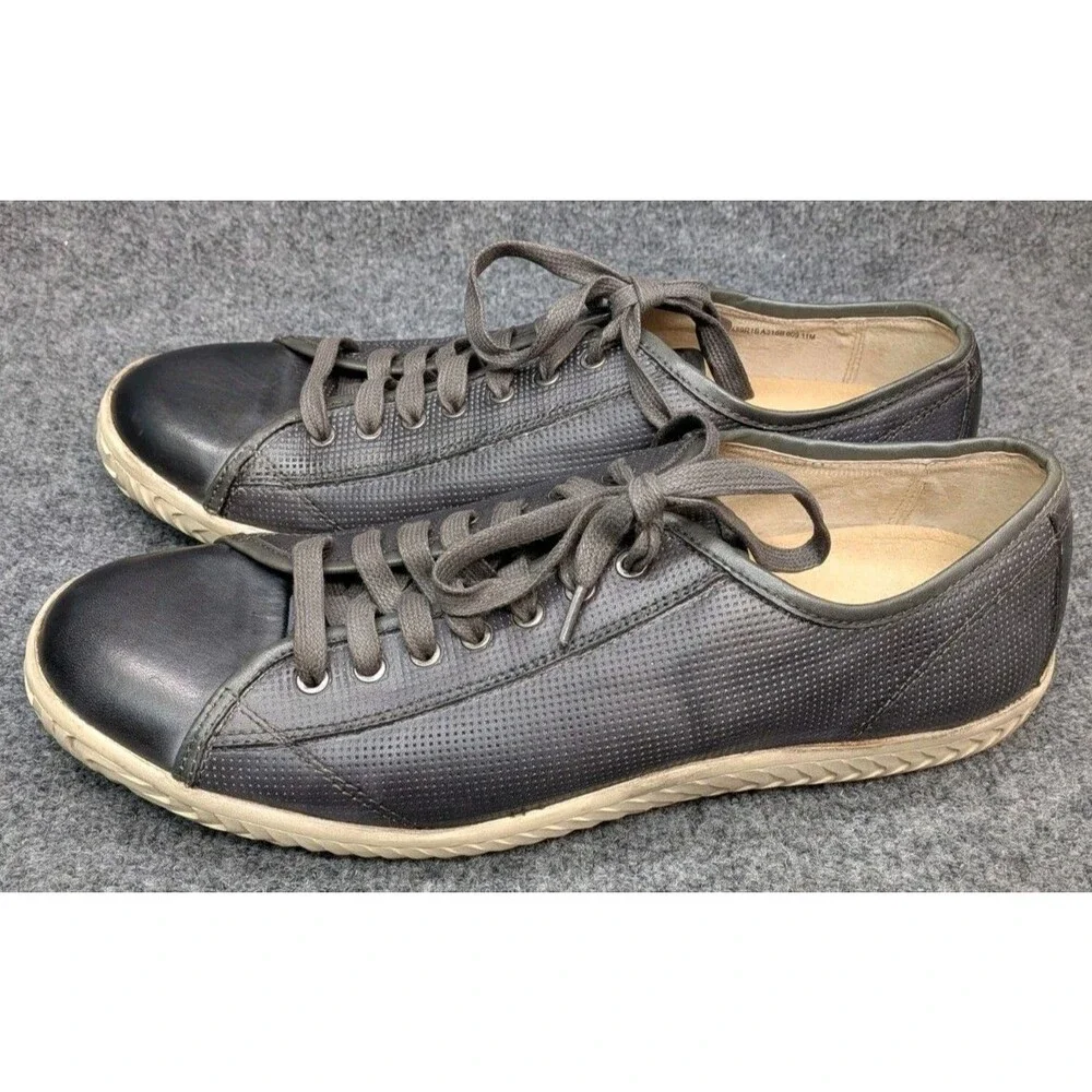 John Varvatos USA Mens 11M Black Leather Low Top Sneakers Casual Lace Up Shoes